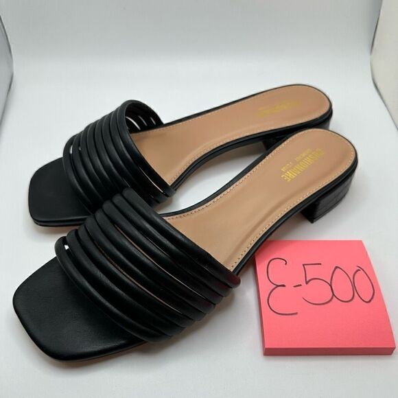 CUSHIONAIRE Women's strappy low block heel slide sandal +Memory Foam 9 WIDE BLAC - Picture 3 of 7